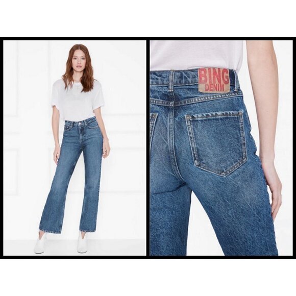 💕ANINE BING💕 Kaia Jean 90s High Rise Straight Leg Wide Flare Blue Denim 28 NWT - Picture 1 of 16